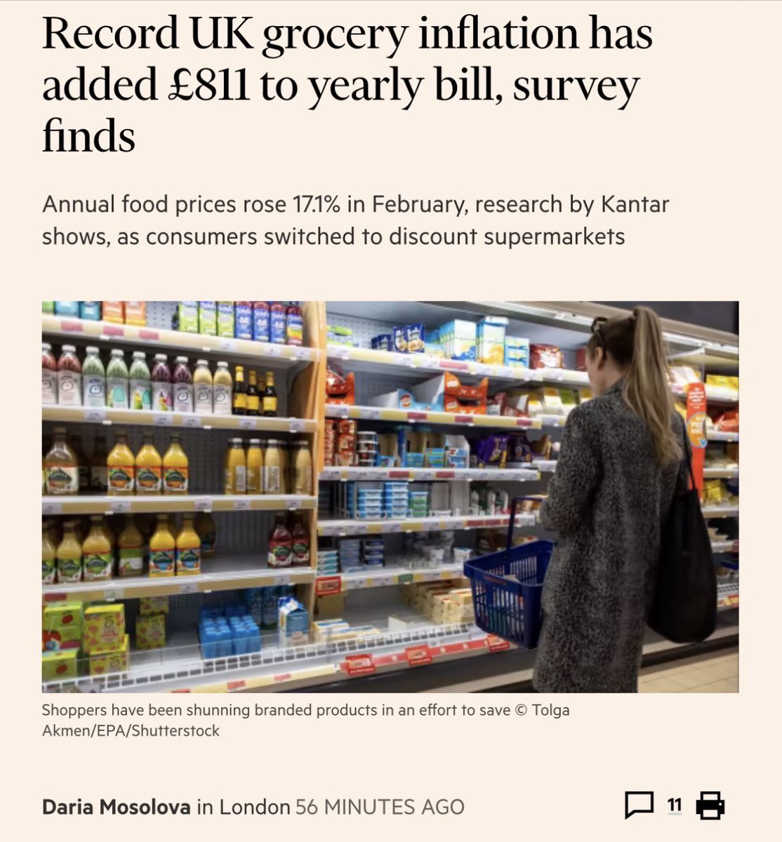 descifraguerra's tweet photo. 🇬🇧 CRISIS ECONÓMICA 🇬🇧

El Reino Unido está atravesando una complicada situación económica agudizada por el inicio de la invasión rusa de Ucrania. Algunos datos significativos:

• Récord en los precios de los alimentos, incrementándose el coste de la compra en £811 anuales. https://t.co/6rCAb94OFH
