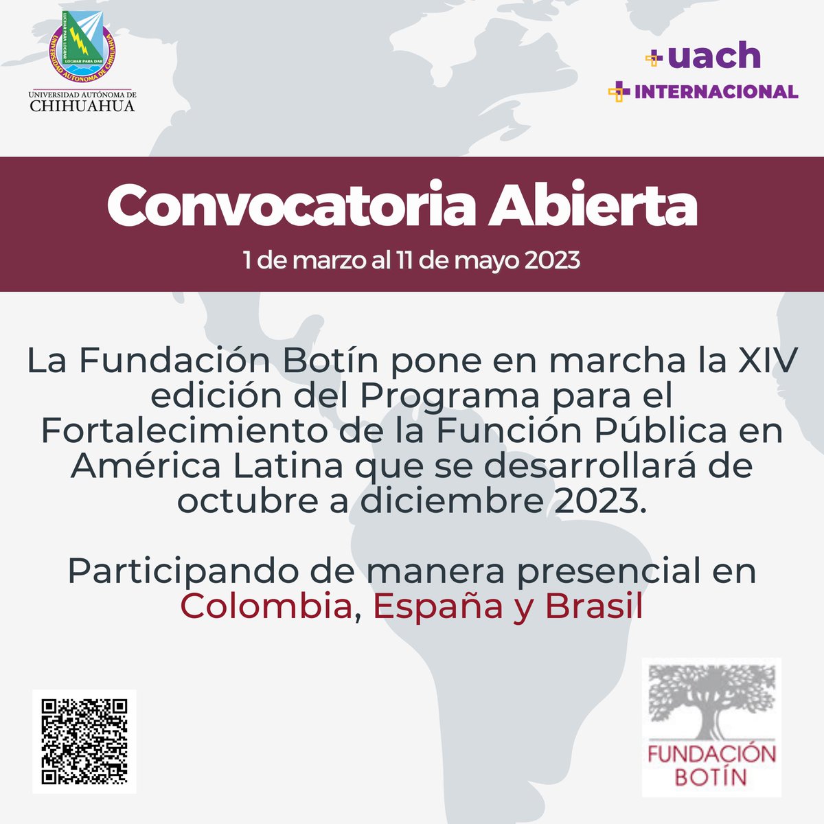 CSRI_UACH's tweet image. La Fundación Botín tiene abierta la Convocatoria para el Programa para el Fortalecimiento de la Función Pública en Latinoamérica 🙌 🌎
¡Consulta las bases y participa! En el link encontrarás toda la información 👉 fundacionbotin.org/programas/fort…