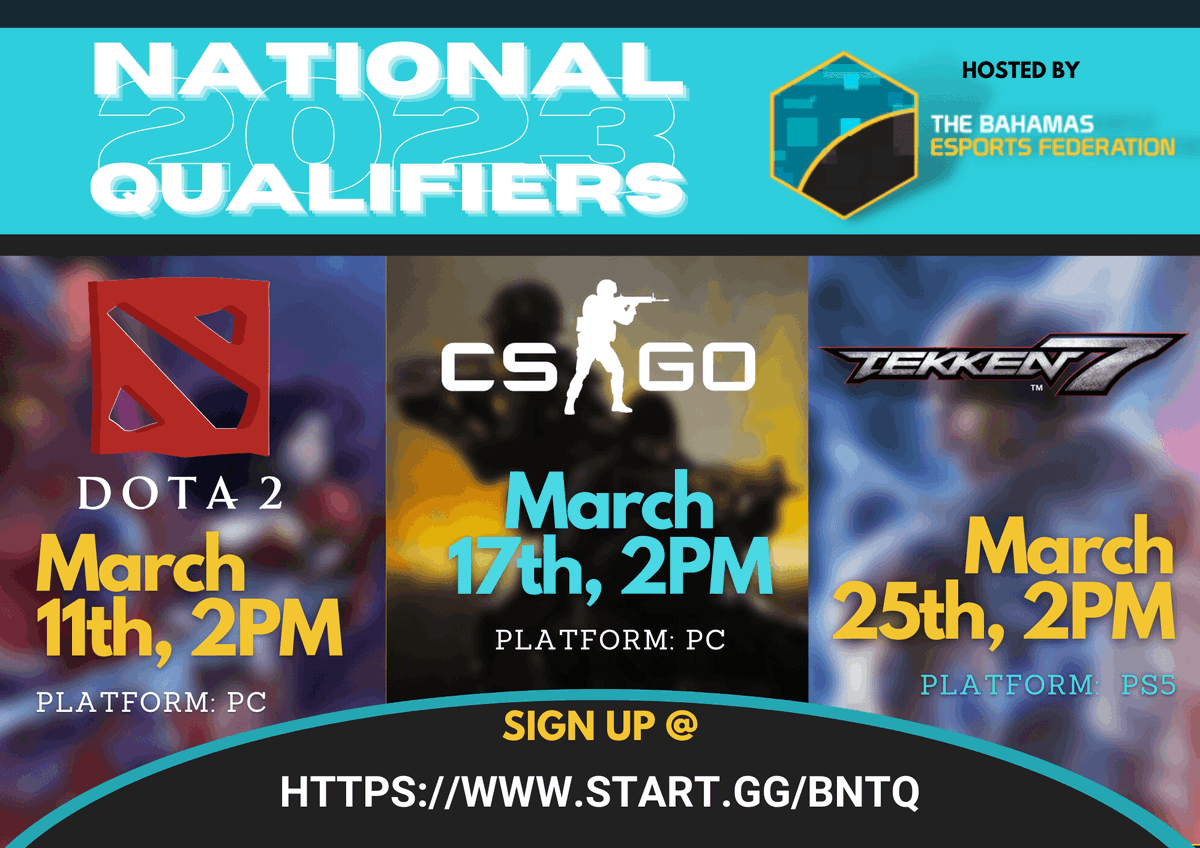 Represent The Bahamas at the #IESF World Esports Championships! Sign up individually for <a href="/Tekken/">TEKKEN</a> 7 or as a team for <a href="/Dota2/">DOTA 2</a> and @CSGO.

Last year was in Bali, this year can you take us to Iași, Romania? #WEC23 #Iasi2023