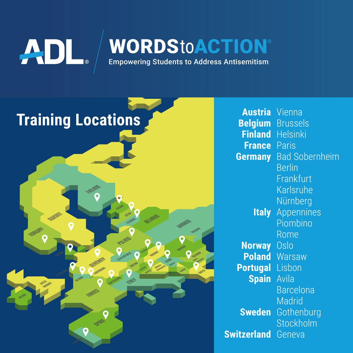 JGreenblattADL's tweet image. In just one year, @ADL became the largest provider of #antisemitism education to Jewish young adults in Europe. Our #WordsToAction program equips Jewish youth and students with resources to help them effectively combat antisemitism, anti-Zionism and anti-Israel bias. Very proud!