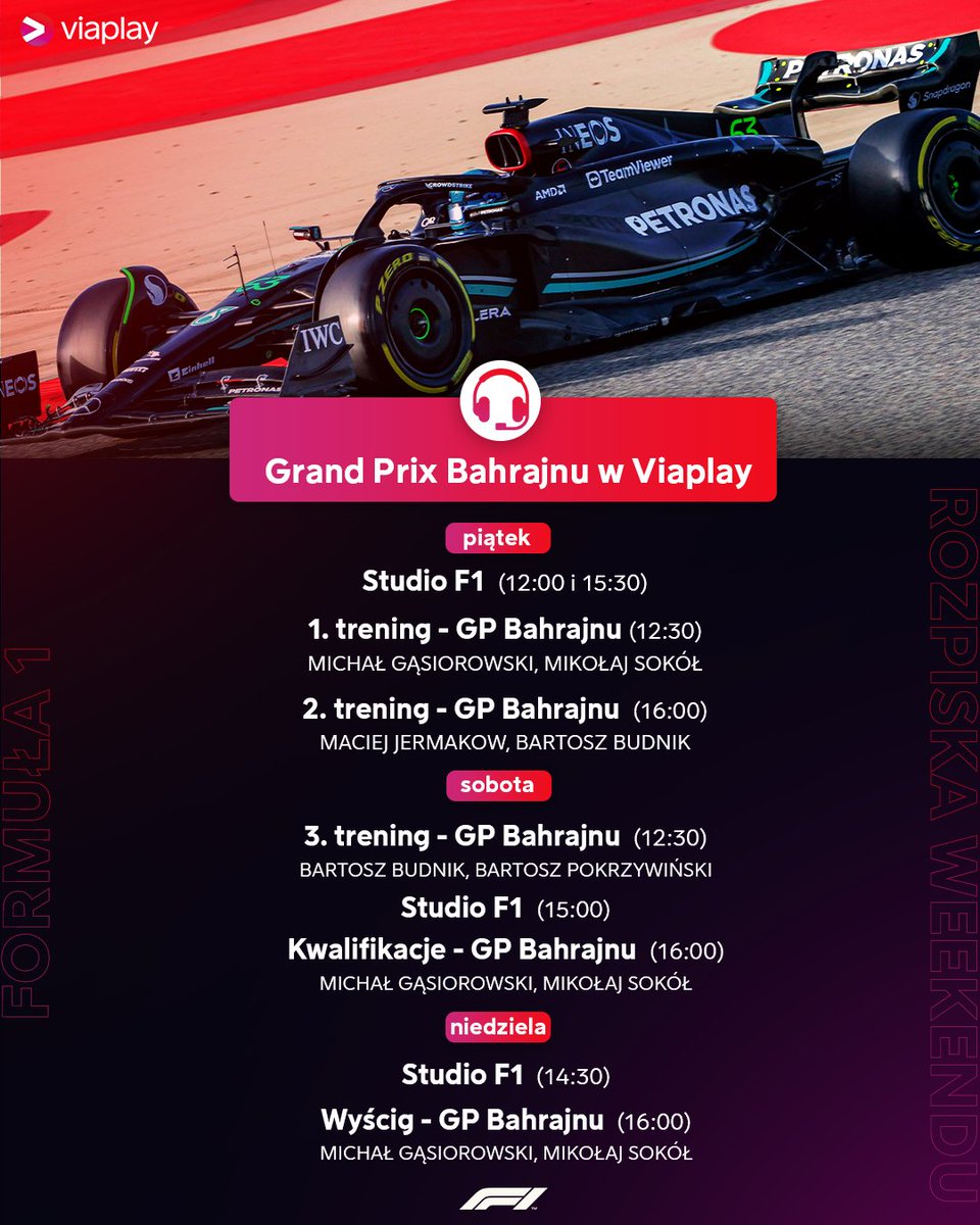 🚨 Rozpiska pierwszego weekendu sezonu w Formule 1. Tak wygląda nasz plan transmisji w Viaplay: #viaF1