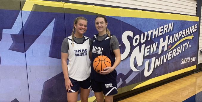 SNHUOnCampus's tweet photo. FOREVER FRIENDS: Friends since childhood, @SNHUWBB players Adriana Timberlake and Jenna Roche have shared the court from their days in Braintree, MA to the present on campus. https://t.co/muflhG7FZW @snhupenmen https://t.co/Dv1zwmFURq