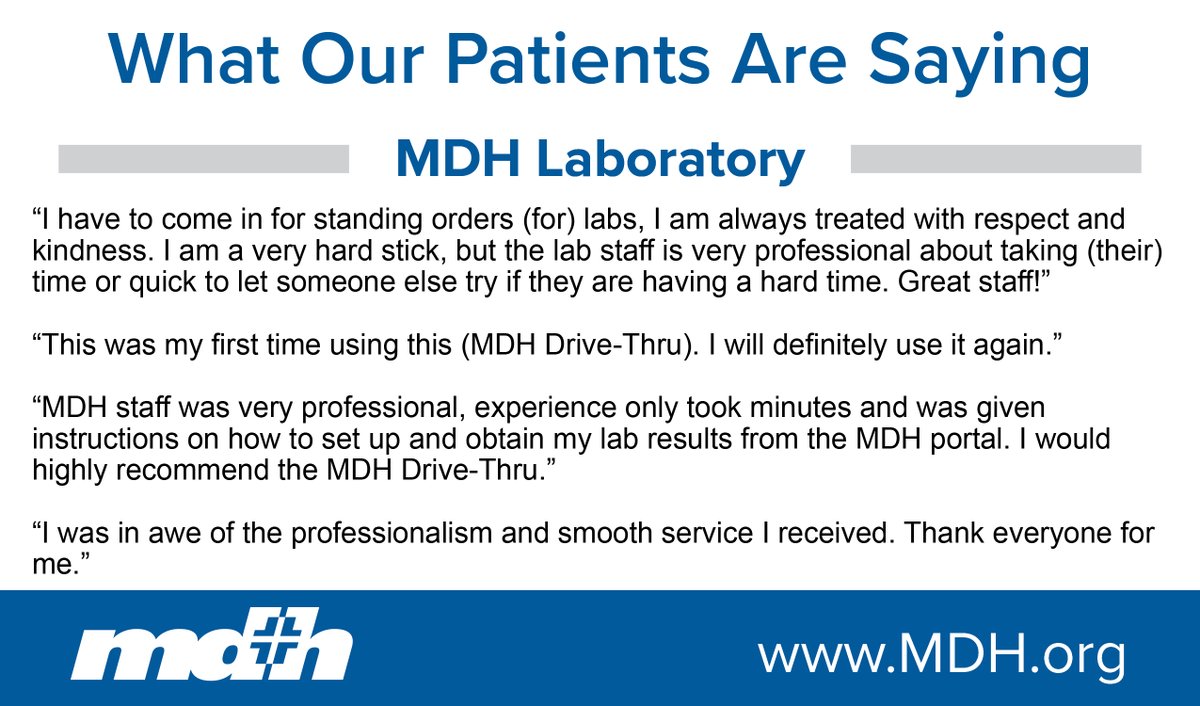What Our Patients are Saying

Visiting the Drive-Thru? Save time and pre-register by calling (309) 836-1753

For more information about MDH Drive-Thru and services offered, visit: mdh.org/patients-visit…