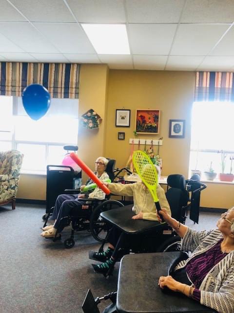 Residents at Burton are enjoying a variety of activities from the week – Balloon Tennis, Virtual Games, Bingo, Flower Arranging.