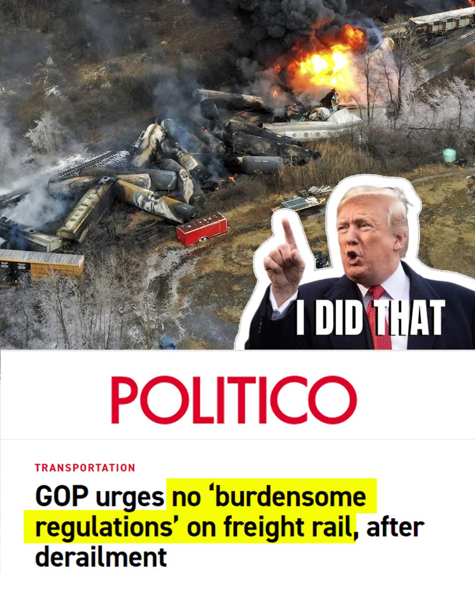 After trying to blame President Biden for the derailed train disaster in East Palestine OH, now Republicans want to pump the brakes on train safety regulations.

You can't make this stuff up.
