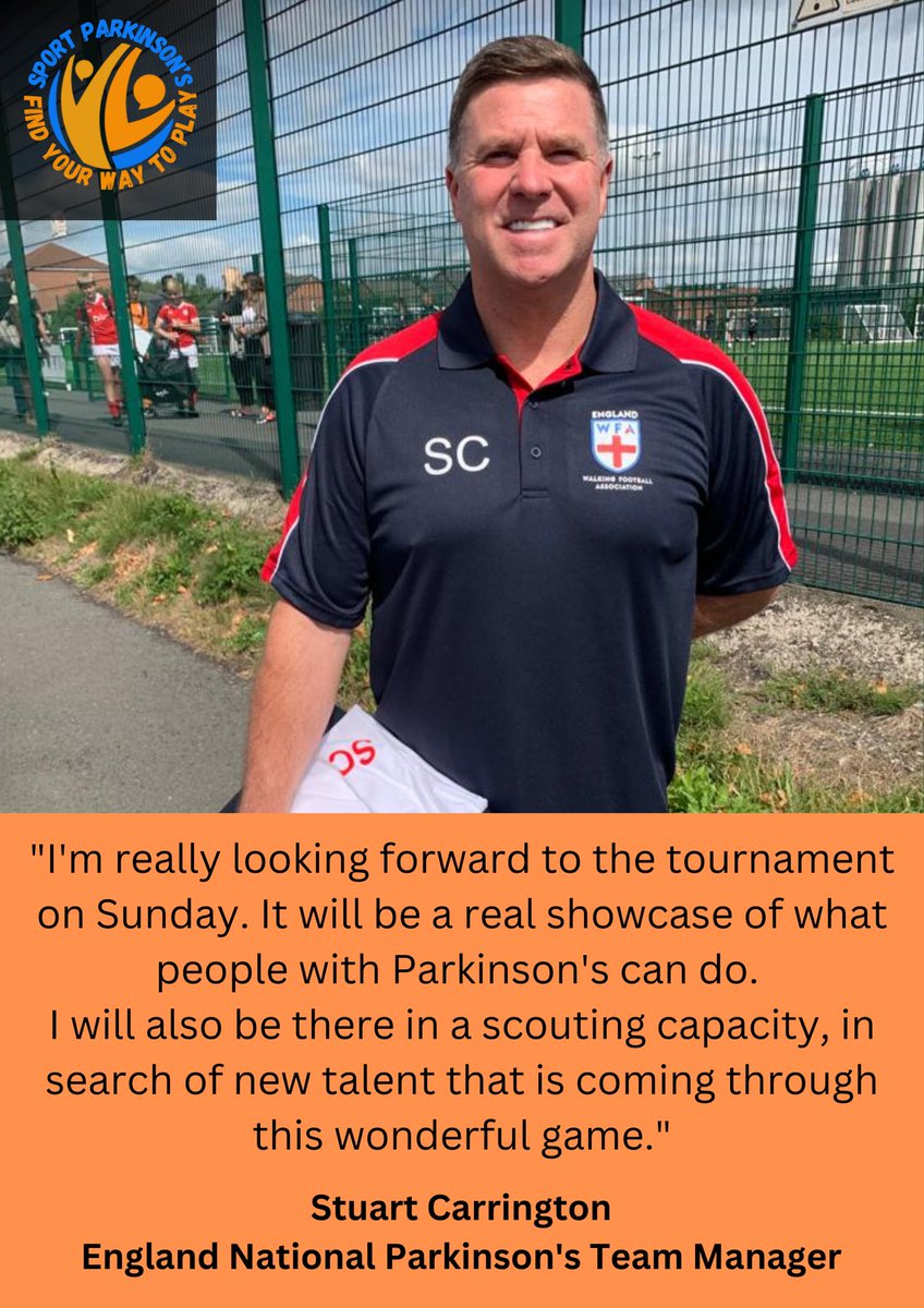 SportParkinsons's tweet photo. “It will be a real showcase of what people with Parkinson’s can do.”

Joining us and @thewfauk at the Cure Parkinson’s Cup this Sunday will be Stuart Carrington, manager of the England National Parkinson’s Team.

A pleasure to have you with us Stuart!
#parkinsons https://t.co/7XP342TZD3