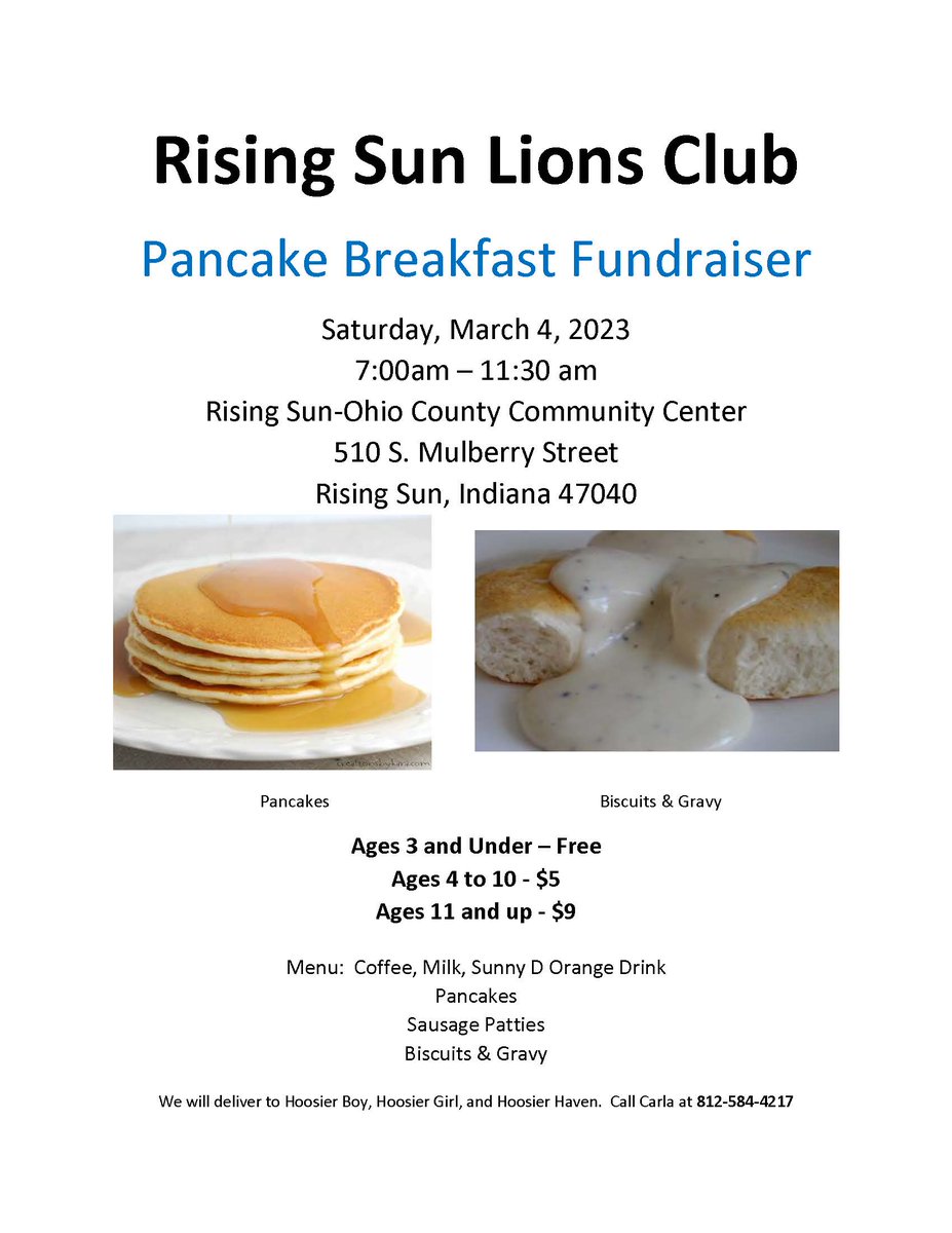 Rising Sun Lions Club Pancake Breakfast Fundraiser