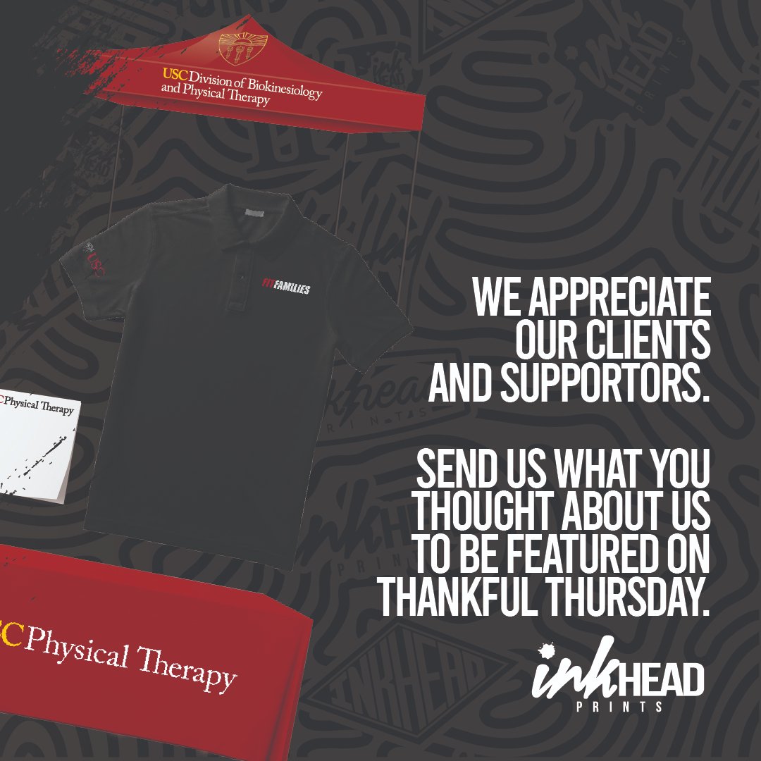 InkheadPrints's tweet photo. #ThankfulThursday for our @USCBKNPT Trojans! FIGHT ON ✌️
#testimonials  #testimonial #review #testimony   #feedback #like #reviews #happycustomer #testimonialtuesday on a thursday #customerservice #follow #USC #physicaltherapy #Biokinesiology https://t.co/4OjeXFoeZa