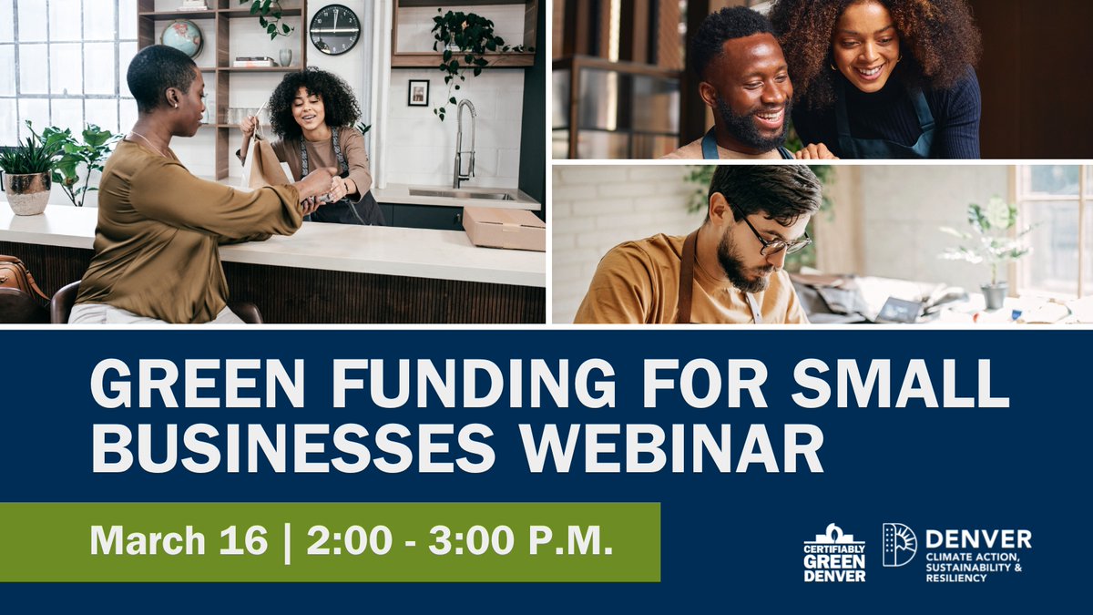 Certifiably Green Denver is hosting a webinar about an upcoming funding opportunity for women and minority-owned small businesses. Join the webinar to learn how to help your small business go green!

Register at denvergov-org.zoom.us/webinar/regist…