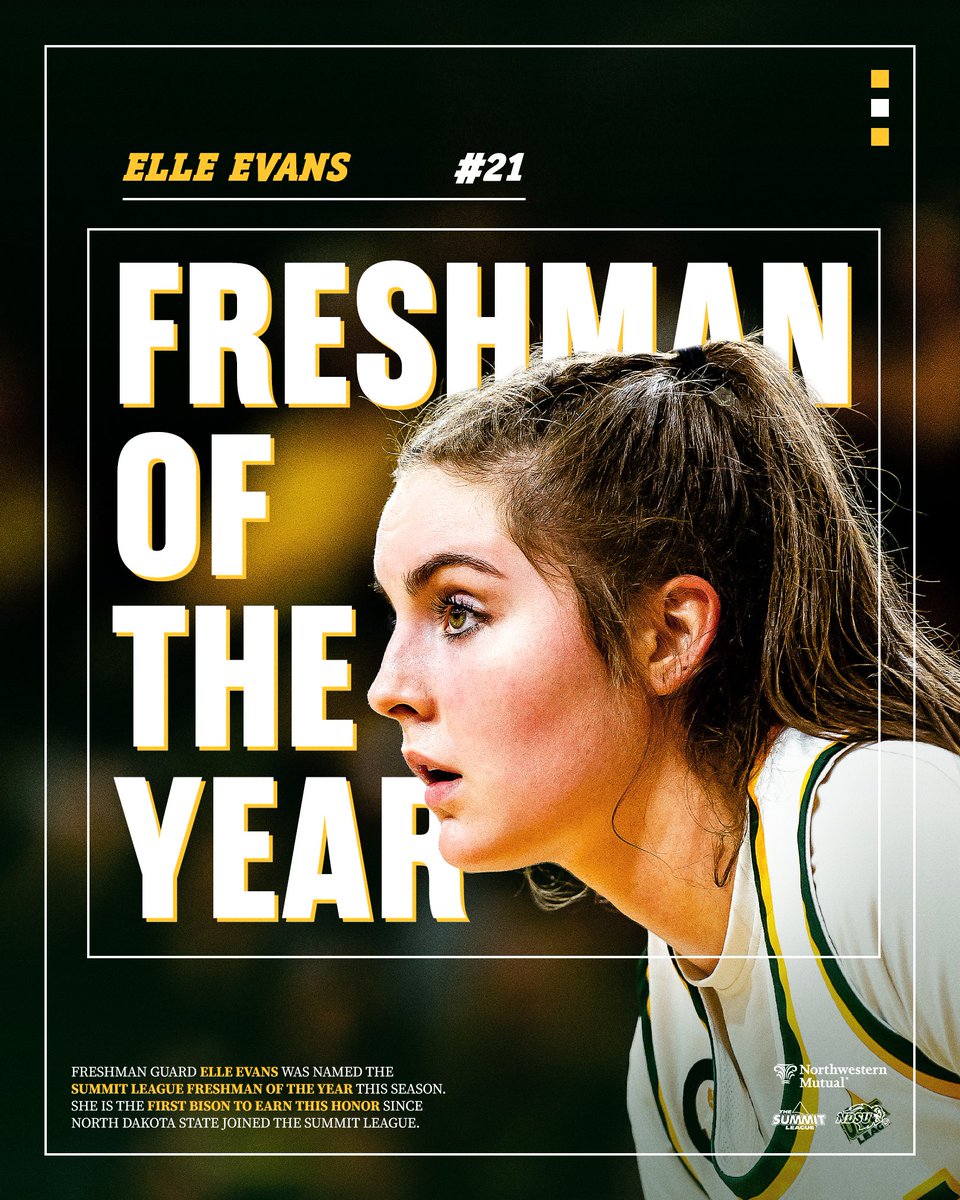 𝗦𝘂𝗺𝗺𝗶𝘁 𝗟𝗲𝗮𝗴𝘂𝗲 𝗙𝗿𝗲𝘀𝗵𝗺𝗮𝗻 𝗼𝗳 𝘁𝗵𝗲 𝗬𝗲𝗮𝗿 @elleevans21 becomes the first player to be named @thesummitleague Freshman of the Year in program history!