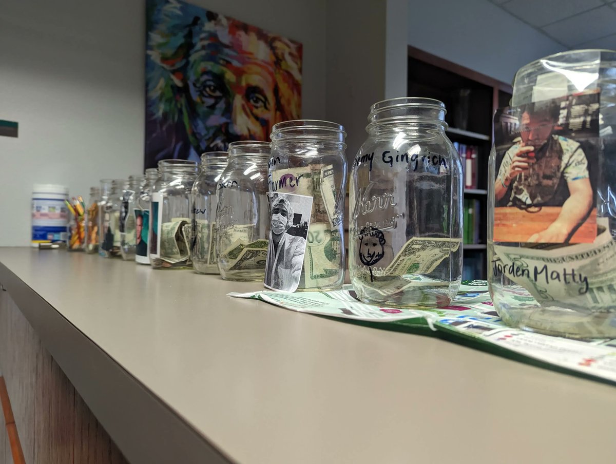 UntPhysics's tweet photo. Ever wanted to see your favorite professor or grad student get pied? Here’s your opportunity! 11 professors and grad students have jars in the front office open for donations; the person with the most donations will get pied next Thursday, March 9th.
#UNT #UNTPhysics #UNTSPS https://t.co/Y03jUmR3PX