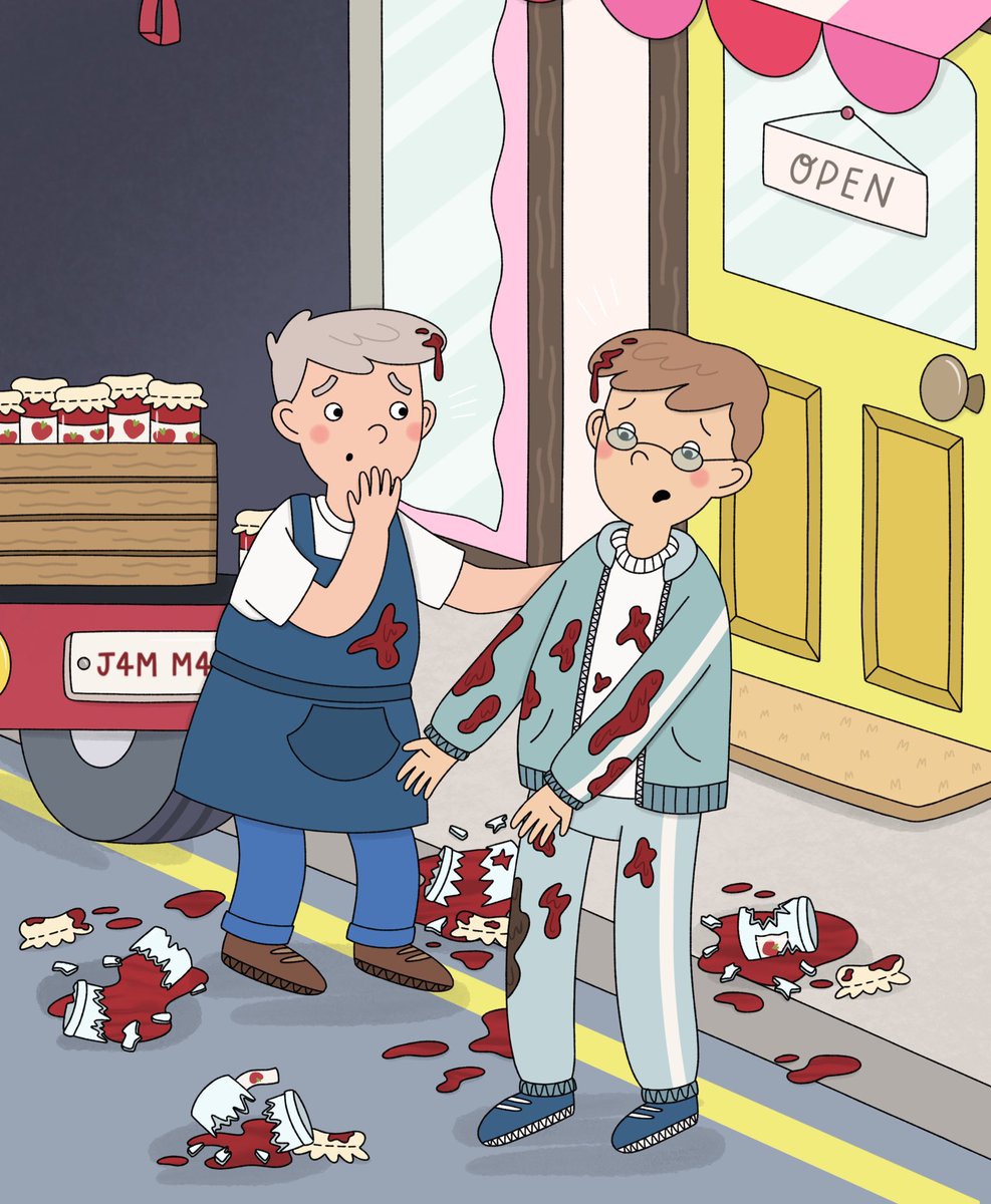 Happy #WorldBookDay2023 ! 📚 here’s one of my favourite pages from my most recent title with <a href="/BooklifePubLtd/">BookLife Publishing</a> - see how Dad ended up in this sticky situation in Dad Gets Fit 🏃🏻‍♂️💨 #kidlitart #KidLitArtPostcard #illustration #illustrator