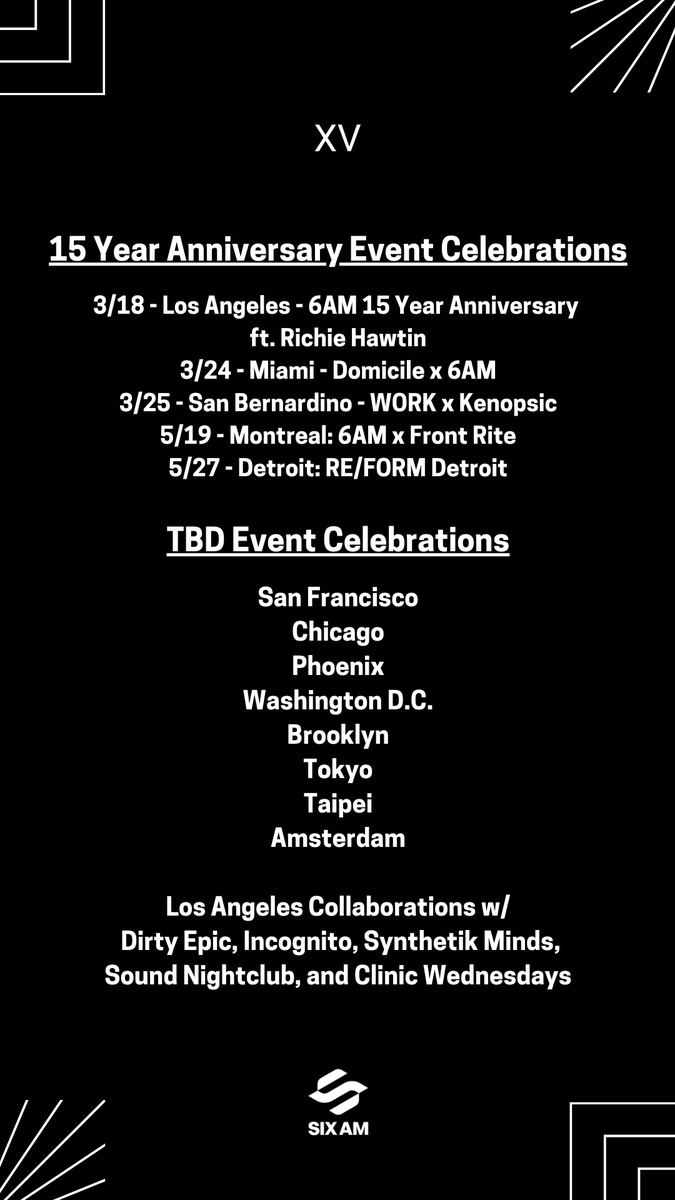 Celebrating 15 Years of 6AM

On March 2023, 6AM celebrates 15 years of electronic music community and culture — a journey that started in Los Angeles in 2008 and has now seen an impact globally.