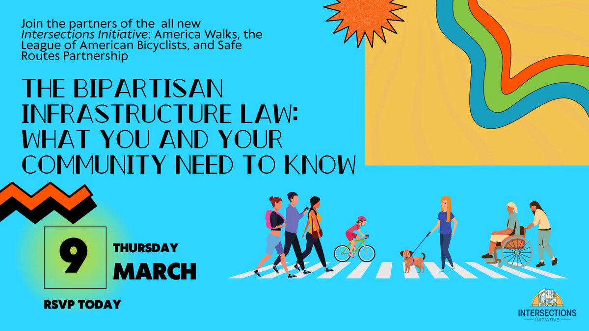 Hey! 3/9 we're teaming up with our pals <a href="/BikeLeague/">League of American Bicyclists</a> &amp; <a href="/SafeRoutesNow/">Safe Routes Partnership</a> for a webinar discussing new the funding available for communities to layer on top of existing state and local sources from the Bipartisan Infrastructure Law.

Don't miss out - RSVP ➡️ buff.ly/3miEoCT