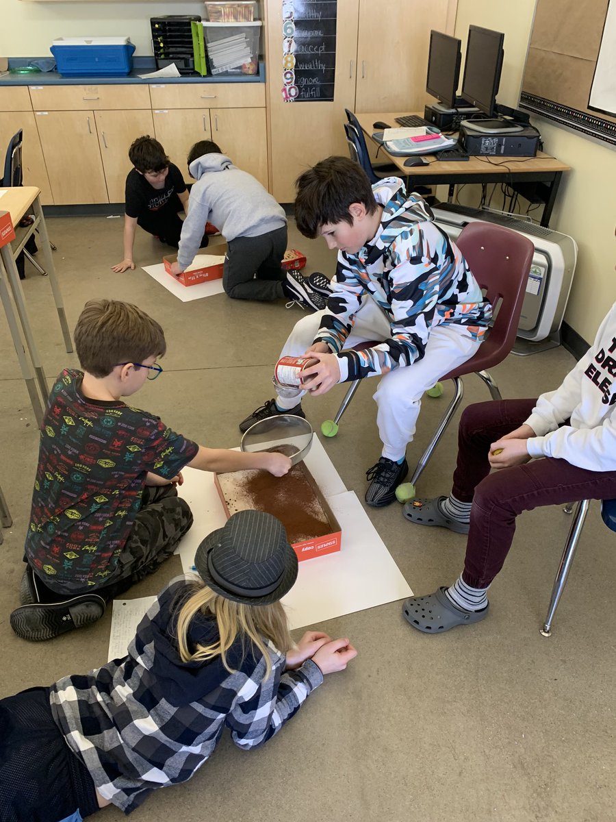 Today we dropped “meteoroids” in flour to create craters!!! <a href="/Mr_M_Fraser/">Proud Principal of Grand River Public School</a> @RussellFalcons #bethechange