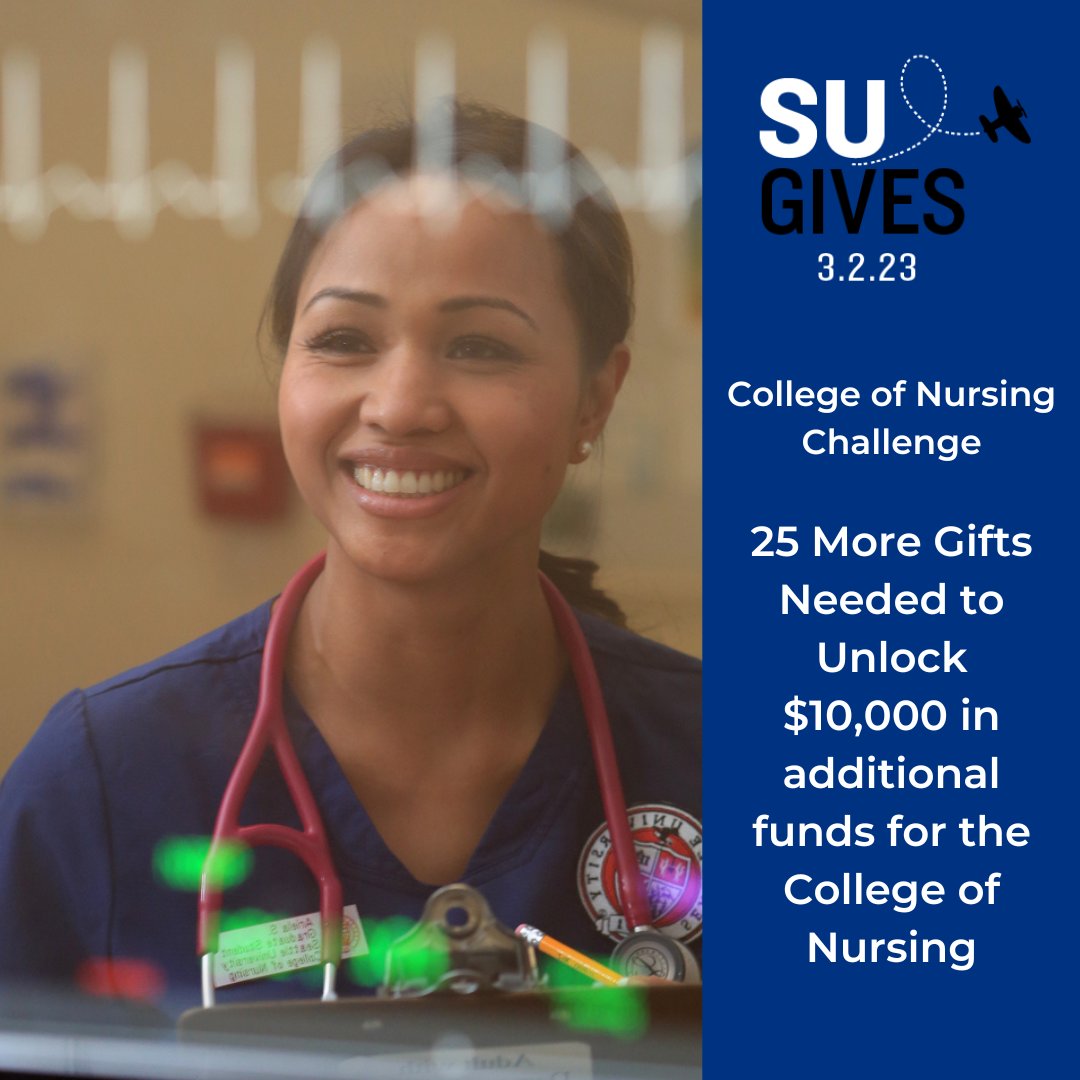 SeattleU_Nurse's tweet photo. We are halfway there! Just 25 more gifts of any size are needed to unlock an additional $10,000 for the College of Nursing. Give to the College of Nursing #SeattleUGives Challenge: https://t.co/tQbBVPK9JE
#RedhawksTakeFlight https://t.co/IZbTK8MS9a
