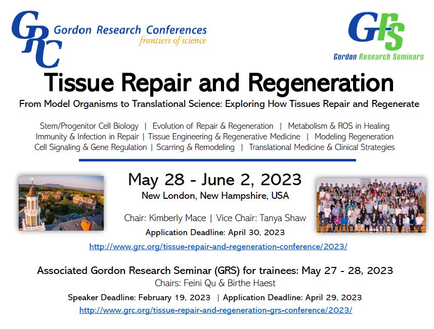 How do tissues repair and regenerate? An amazing line-up of speakers will tell you all about it! 🤩 OR apply for an oral presentation at the GRC and tell us about your exciting science 🎤🧑‍🔬

grc.org/tissue-repair-…