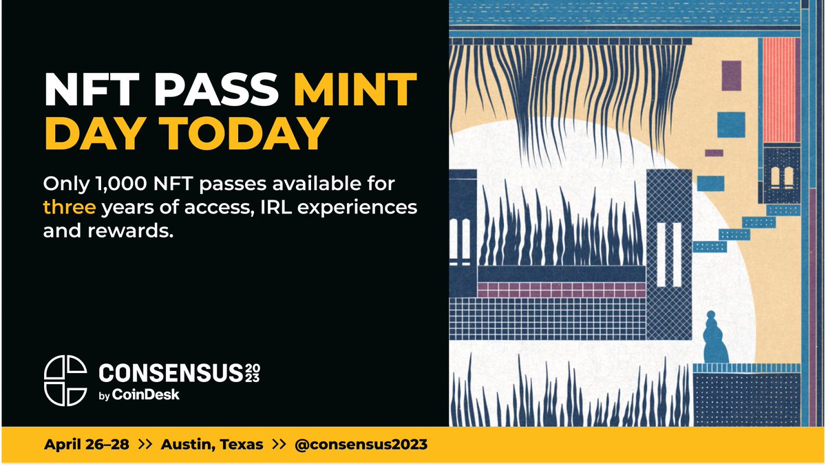 Upgrade your #Consensus2023 experience with an NFT pass. 

These limited-edition generative art NFTs by <a href="/fahadfalls/">Fahad Karim</a> are available until March 12. 

Holders get three years of Pro Pass access, IRL experiences and more. 

Don't miss out: 
coindesk.com/consensusnft/?…