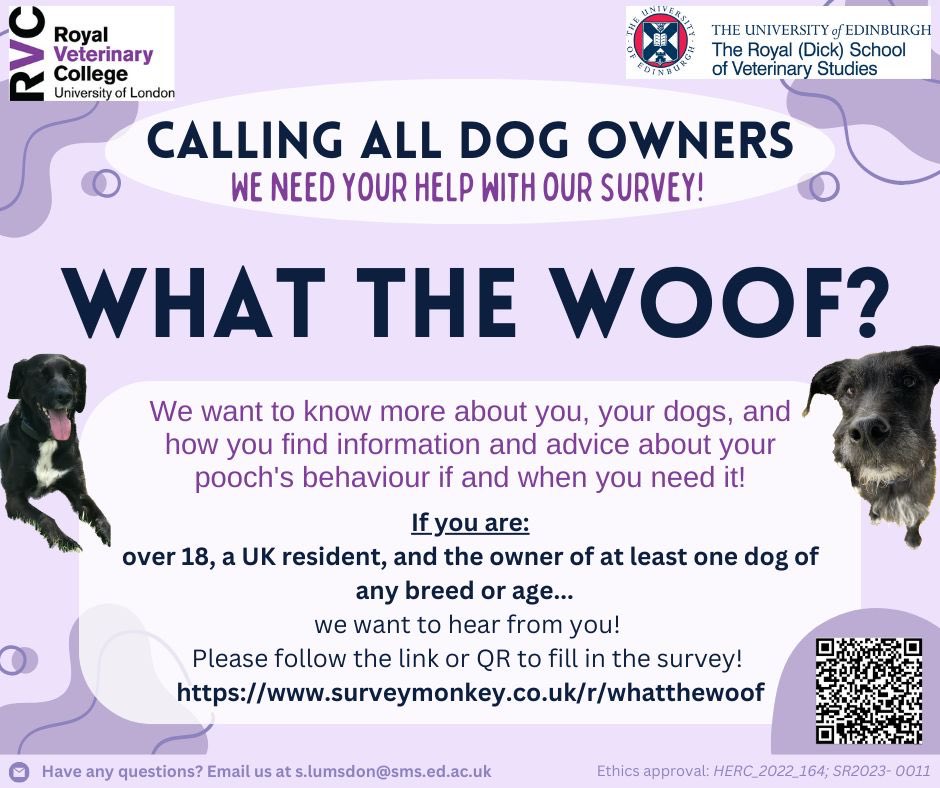 DogsbodyRVC's tweet image. Who ya gonna call?! 👻 If you’re a dog owner in the UK, we need you! 🐕 Sometimes our dogs behave in ways we find challenging - in this study we want to know, what would YOU do? Please complete our interactive survey - your responses help us to help dogs 🐾surveymonkey.co.uk/r/whatthewoof