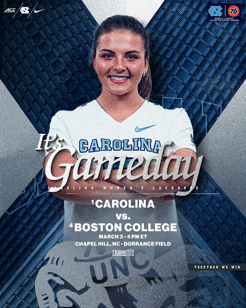 Big one today.  

🆚 » No. 4 <a href="/BCwlax/">BC Women's Lacrosse</a> 
📍 » Chapel Hill, NC
🏟️ » Dorrance Field
⏰ » 4 p.m. ET
📺 » bit.ly/3y68LPu
📊 » bit.ly/3J7w6Xl
🎟️ » bit.ly/3Zxlfvs

#GoHeels x #WeGetTo 🐏🥍