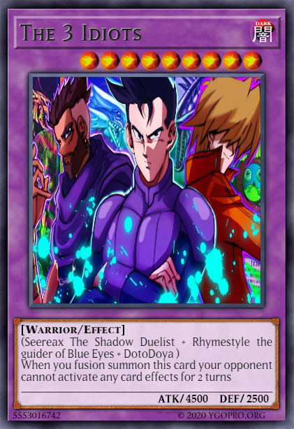 KeonReed5's tweet photo. The 3 idiots as Yugioh cards @Seereax @Rhymestyle @DotoDoya https://t.co/q2aDqBn3CR