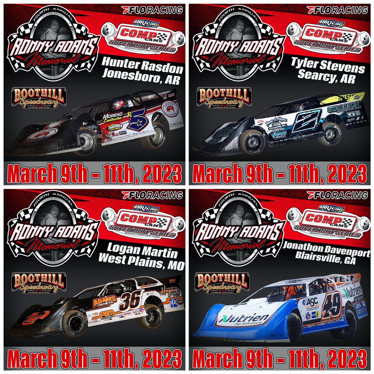 Here’s some more drivers who are getting ready to head to Boothill Speedway for the Ronny Adams Memorial March 9th-11th!