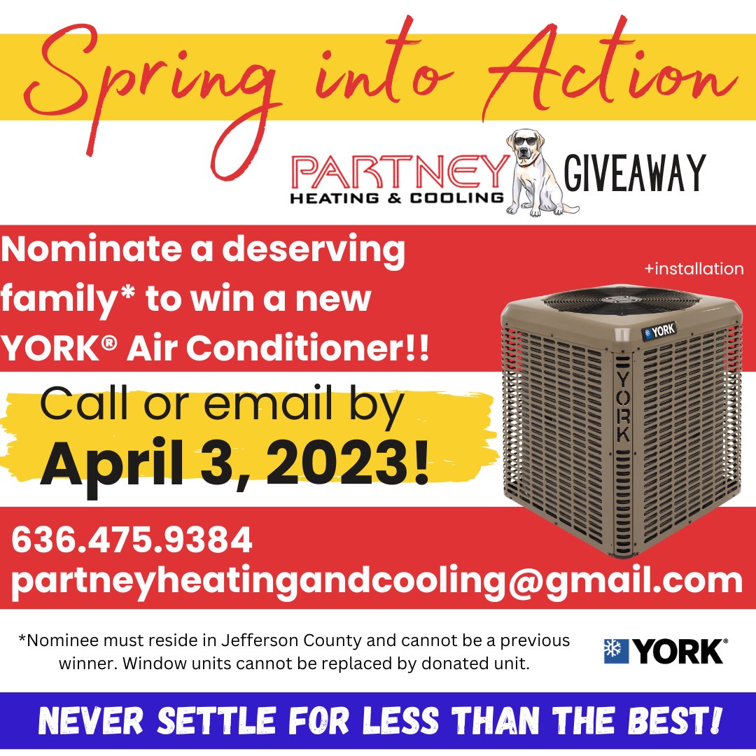 PartneyHVAC's tweet image. We would love to donate an A/C unit to you or someone you know in need. Don't have anyone in mind? You never know who you could help just by sharing this post!

#partneyheatingandcooling #springgiveaway #giveback #hvac