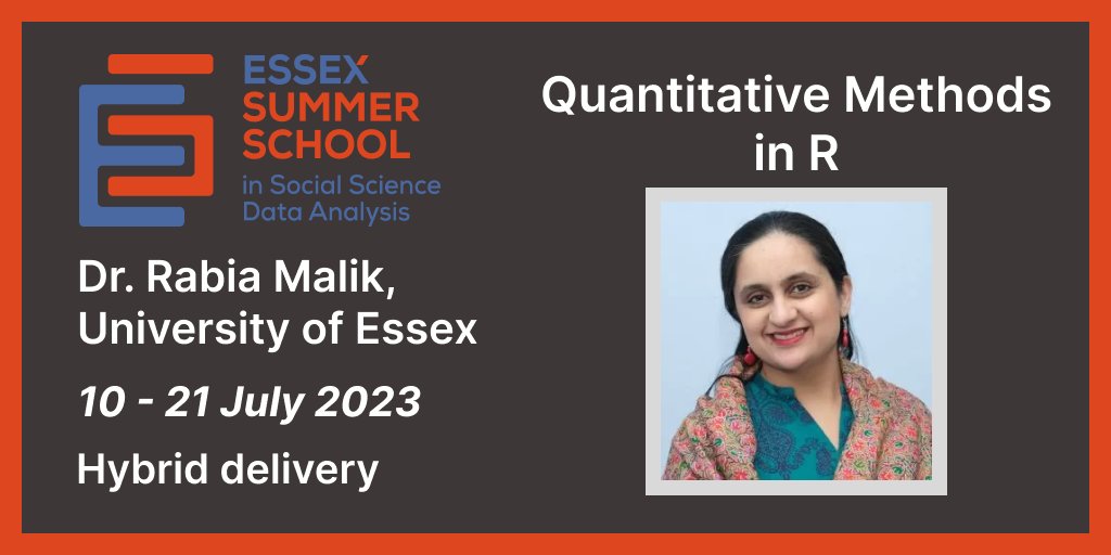 EssexSumSchool's tweet image. Our course intro to quantitative methods in R with Dr. Rabia Malik, offers participants a near-complete foundation to using R for all commonly encountered tasks in social science data analytics. Apply today for online and in-person study options! #ESS2023 essexsummerschool.com/summer-school-…