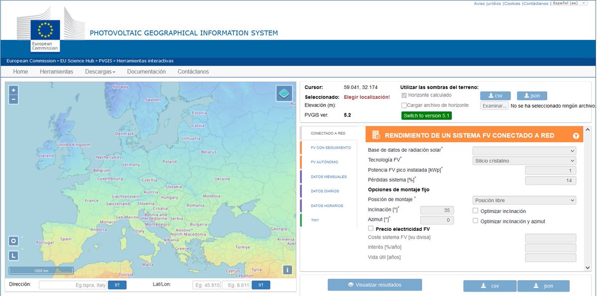 GVAotea's tweet photo. ⚡️🌇Necessites ajuda per a calcular la producció #fotovoltaica del teu edifici? Quantes plaques solars has d'instal·lar-te per a autoconsum? Saps quanta energia consumeixes?
🗺️Mitjançant l'app de la UE #PVGIS pots conéixer la producció anual fotovoltaica en qualsevol regió. https://t.co/13sEd2Gjg4