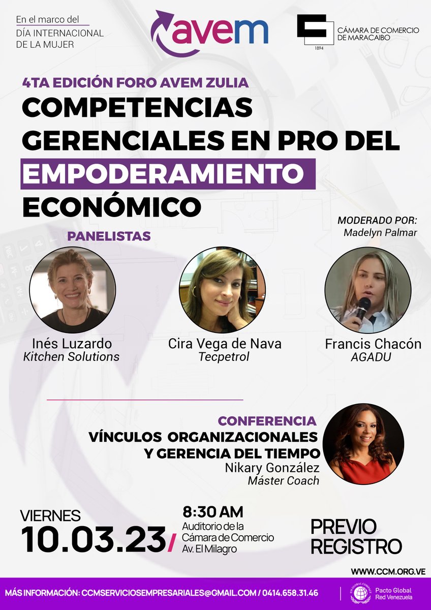 camaramaracaibo's tweet photo. La @CamaraMaracaibo en conjunto con @AveMujeres, trae a la ciudad la 4ta edición del #ForoAVEMZulia en el marco del #DíaInternacionalDeLaMujer. Para participar, debes registrarte a través de este link https://t.co/7eGjAgScfF
#10Mar // 8:30 am // Auditorio CCM
¡TE ESPERAMOS https://t.co/aXsnp1t22I