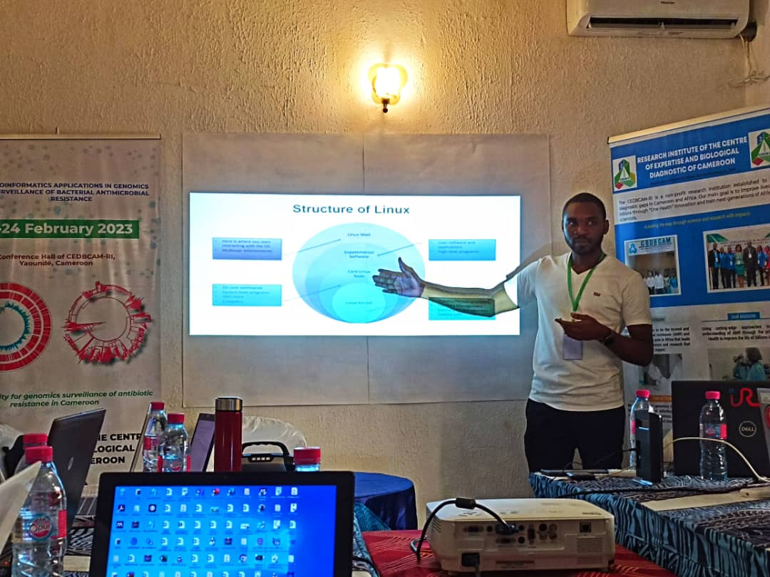 LFounou's tweet photo. We started from scratch and identified our strengths and weaknesses as taught by @H3ABioNet  &amp;  @EBItraining  in their #TtT course. We've proudly run the first #bioinformatics workshop for bacterial genomic surveillance in 🇨🇲. An introduction to bioinformatics w/ web-based tools. https://t.co/d0f8Gy3BfD