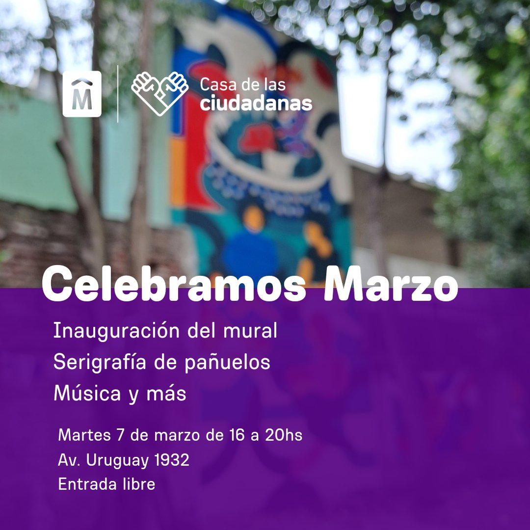 ✊🏼🟣 Comienza el mes más violeta del año y queremos festejarlo a casa abierta. 

Venite con tus amigues a estampar pañuelos, a disfrutar a la sombra del patio con música, emprendedoras y conocer el mural realizado por Ceciro, este 7M de 16 a 20h.

¡Les esperamos! 

<a href="/montevideoIM/">Intendencia de MVD</a>