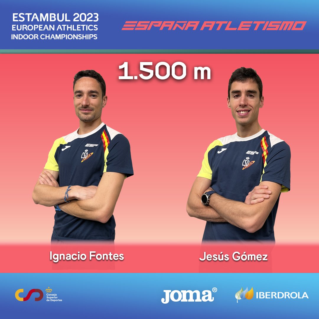 Los milleros de #EspañaAtletismo cierran la jornada en el <a href="/euroindoor2023/">EuroIndoor 2023 Istanbul</a> 

➡️ 1500m 🚹 1ª ronda

19:15 ⏰ Eliminatoria 2 ➡️ <a href="/Ignaciofontes/">Ignacio Fontes OLY</a>
19:25 ⏰ Eliminatoria 3 ➡️ <a href="/jesusgomez_mf/">Jesús Gómez</a>

#PasiónPorCompetir