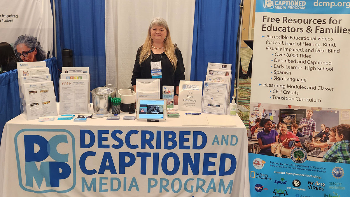 dcmp_tweets's tweet photo. DCMP is at #CEC2023! You can find Cindy Camp at booth 302 and get information about audio description, our streaming library of accessible videos, and parent and teacher resources. All of DCMP's services are free to families and educators who have a student with a disability. https://t.co/gSFrqpWLKT