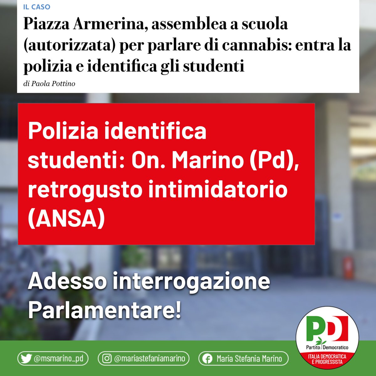 msmarino_pd's tweet image. Ps identifica studenti: Marino (Pd), retrogusto intimidatorio (ANSA) - PALERMO, 02 MAR