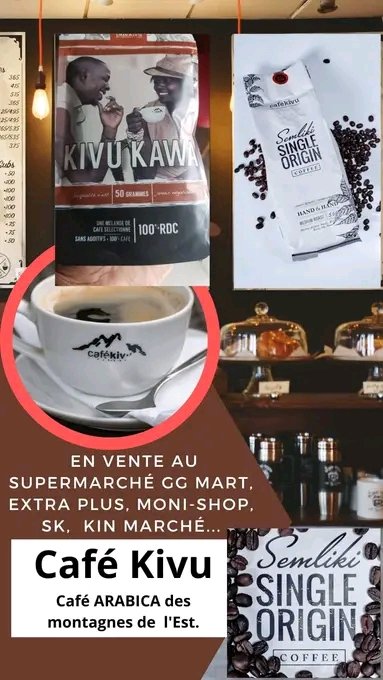 AgrobusinessI's tweet photo. Congo 1st 🥇🇨🇩 - CAFE KIVU, café à base d’ARABICA venant des montagnes volcanique de l’Est et torréfié. Disponible dans la ville de Kinshasa chez #GGMart, #ExtraPlus, #MoniShop, #SK, #KinMarché et… 500g (emballage tout blanc) et 50g (emballage multicolore) disponibles. #cafekivu https://t.co/5SNqDYY4ev