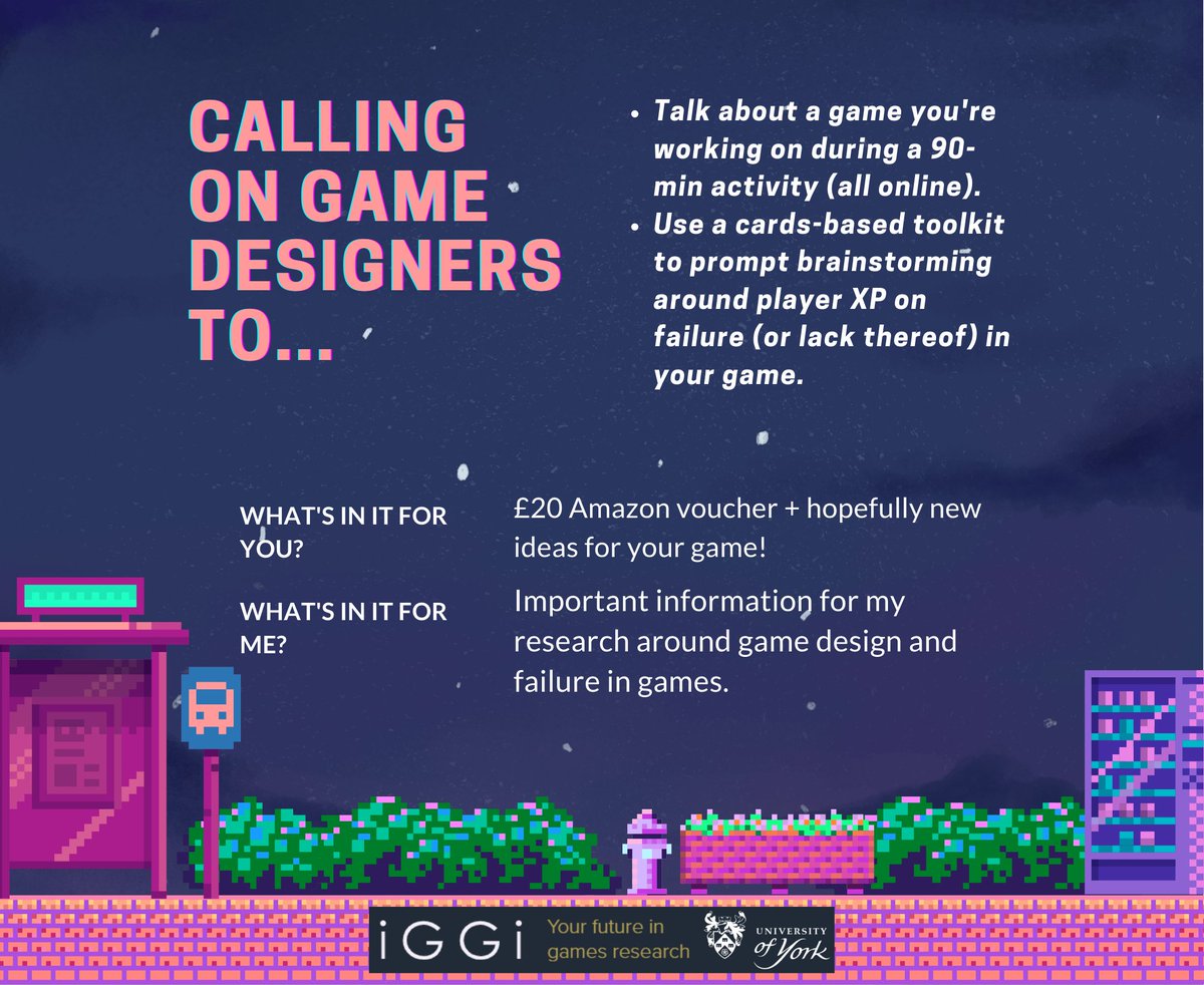 ChaFoch's tweet image. Time for a signal boost! Hi, I&apos;m a researcher looking into #gamedesign and player experiences of failure. I made a toolkit to help #GameDevelopers make decisions about failure in their games, &amp;amp; I&apos;m looking for people to test it! Interested? Head over here! lnkd.in/evMK8EvJ