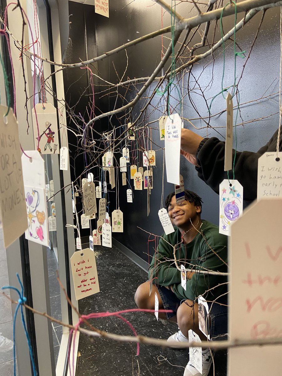 MhsVisual's tweet photo. March is Youth Art Month and today is BIG ART DAY! 400 art students have collaborated to create a wishing tree. Every kid has written a wish for the future and made a little drawing or photograph to illustrate their wish. It will warm your heart. Thanks a million to the Art Club! https://t.co/GgibYMUjvQ