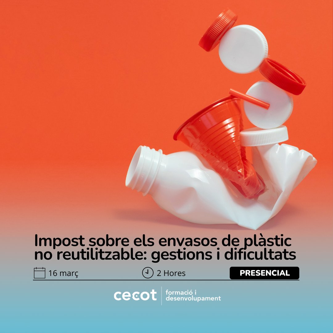 cecotformacio's tweet image. El nou impost sobre els #envasos de #plàstic no #reutilitzable està generant en la #indústria, empreses #comercialitzadores i #distribuïdores molts dubtes sobre què grava l'impost i com s'ha de gestionar.

T'ho expliquem!

📅 16 de març
⌚ 9:30 a 11:30h
👉 bit.ly/3ZfA2er