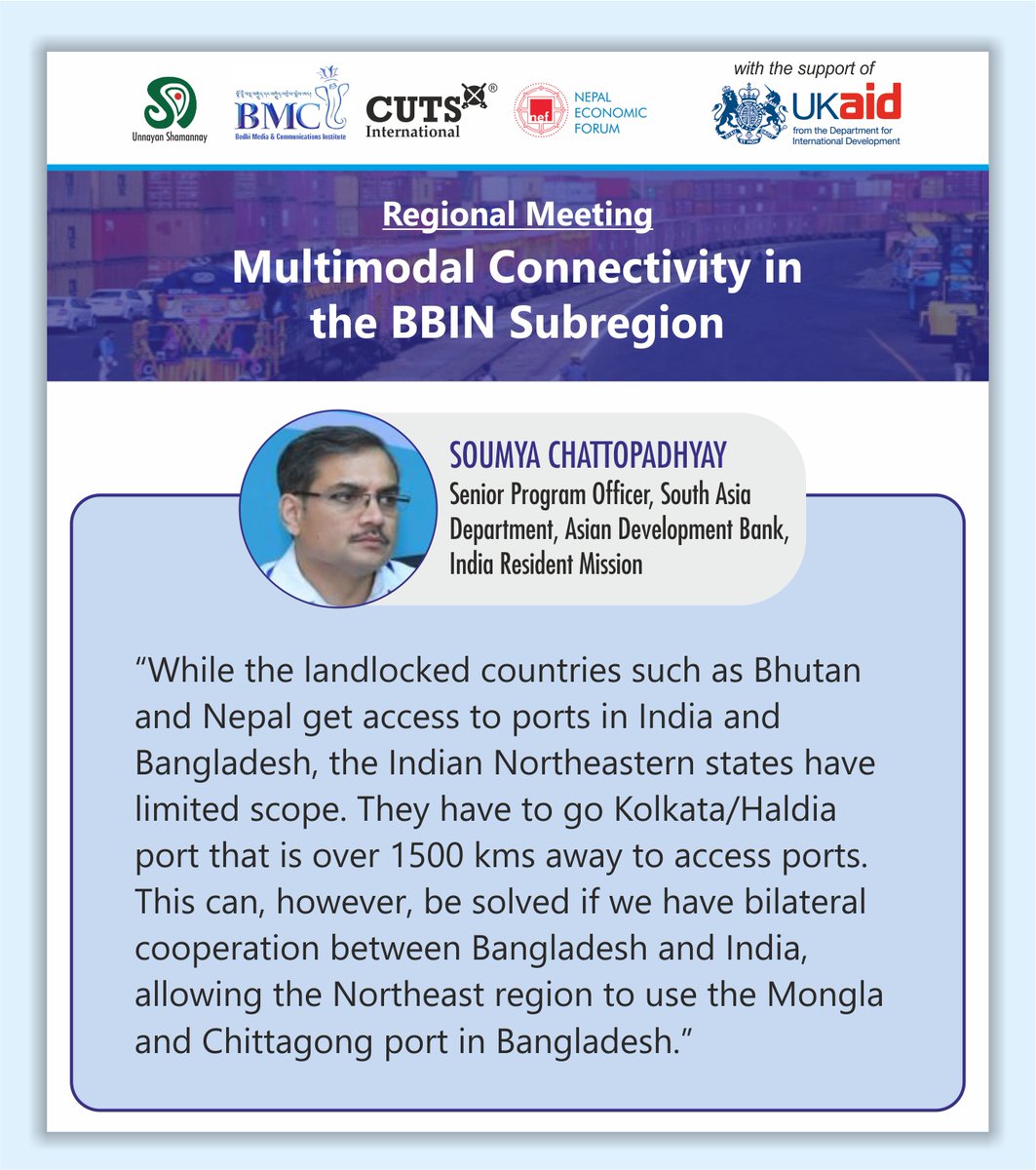 CUTS M-Connect Project (@cuts_mconnect) on Twitter photo Insights from #Regional #Meeting on #Multimodal #Connectivity in the #BBIN #Subregion
#MConnect
<a href="/bc_cuts/">Bipul Chattopadhyay</a> <a href="/unsy_org/">Unnayan Shamannay</a> <a href="/NEFNepal/">Nepal Economic Forum</a> <a href="/Bhutan_MCI/">BMCI</a> <a href="/FCDOGovUK/">Foreign, Commonwealth & Development Office</a> <a href="/Clement_Kuan/">Kuancheng Huang</a> <a href="/SecyP2DS/">Dr A Didar Singh</a> <a href="/BimstecInDhaka/">BIMSTEC</a> <a href="/ADB_HQ/">Asian Development Bank</a> <a href="/sasecprogram/">SASEC</a> <a href="/LPAI_Official/">Land Ports Authority of India</a> <a href="/IWAI_ShipMin/">IWAI</a> <a href="/CUTS_CITEE/">CUTS CITEE</a> <a href="/_RiyaSinha/">Riya Sinha</a> <a href="/CWS_iift/">Centre for WTO Studies (CWS)</a> Insights from #Regional #Meeting on #Multimodal #Connectivity in the #BBIN #Subregion
#MConnect
<a href="/bc_cuts/">Bipul Chattopadhyay</a> <a href="/unsy_org/">Unnayan Shamannay</a> <a href="/NEFNepal/">Nepal Economic Forum</a> <a href="/Bhutan_MCI/">BMCI</a> <a href="/FCDOGovUK/">Foreign, Commonwealth & Development Office</a> <a href="/Clement_Kuan/">Kuancheng Huang</a> <a href="/SecyP2DS/">Dr A Didar Singh</a> <a href="/BimstecInDhaka/">BIMSTEC</a> <a href="/ADB_HQ/">Asian Development Bank</a> <a href="/sasecprogram/">SASEC</a> <a href="/LPAI_Official/">Land Ports Authority of India</a> <a href="/IWAI_ShipMin/">IWAI</a> <a href="/CUTS_CITEE/">CUTS CITEE</a> <a href="/_RiyaSinha/">Riya Sinha</a> <a href="/CWS_iift/">Centre for WTO Studies (CWS)</a>