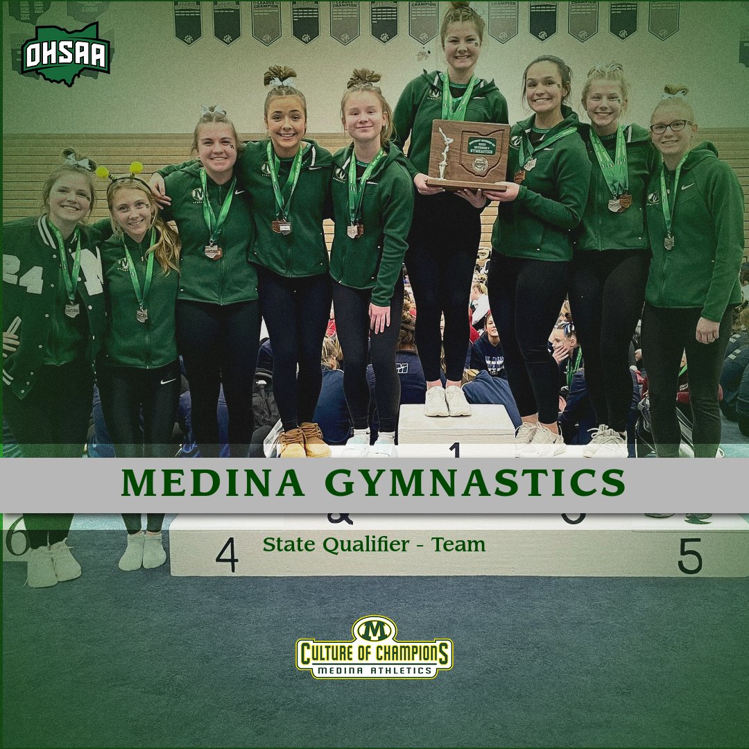 medinaathletics's tweet photo. Congratulations to the Gymnastics team on qualifying for the OHSAA State Tournament for the 4th year in a row.  The team finished in 2nd Place at last Saturday's District Tournament.  They will compete at Hilliard Bradley on Friday.  Way to go ladies!!!! https://t.co/yoO2znFICq