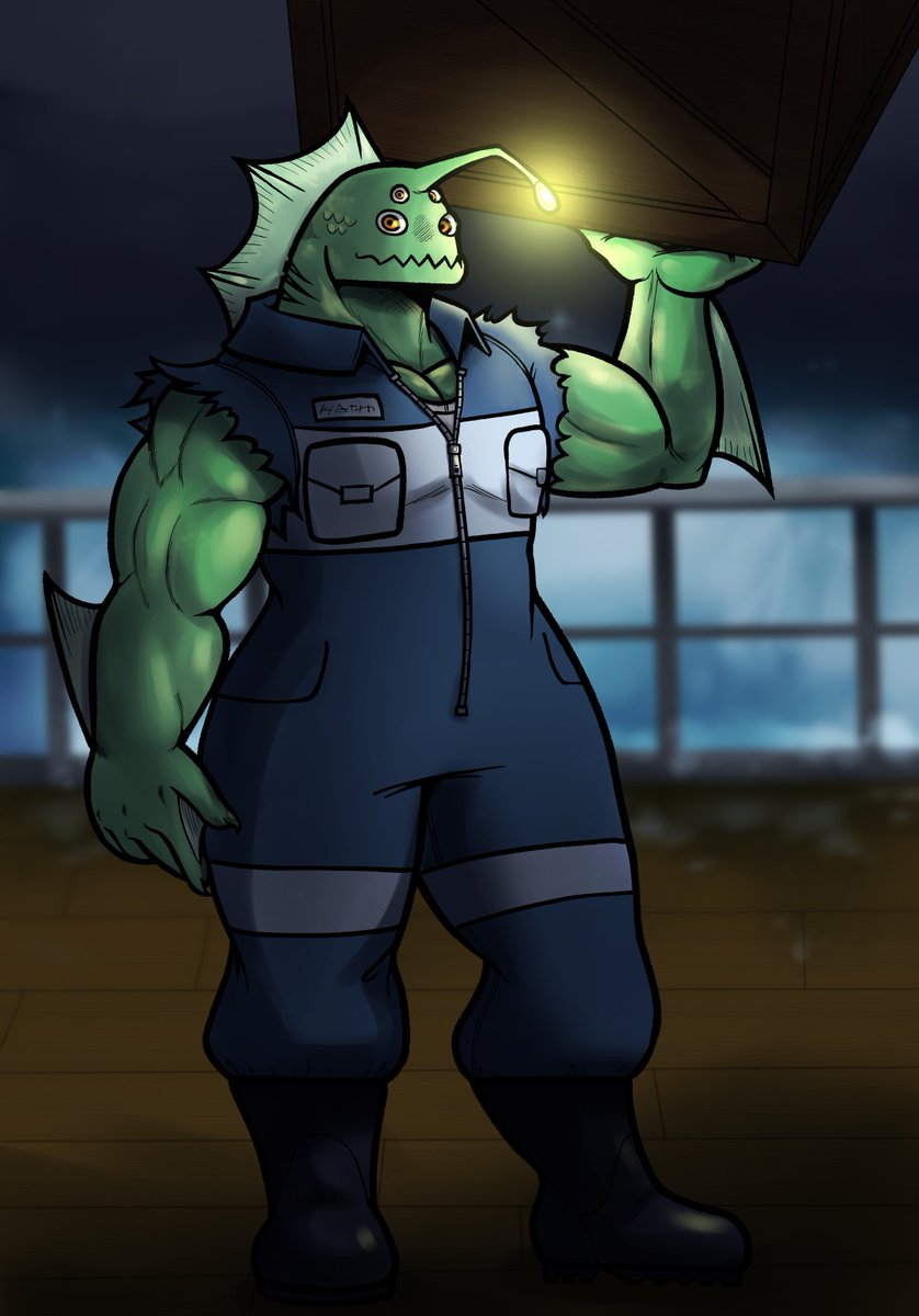 A deep-sea alien that works on a cargo ship and helps out with his immense strength to move the cargo around when necessary.