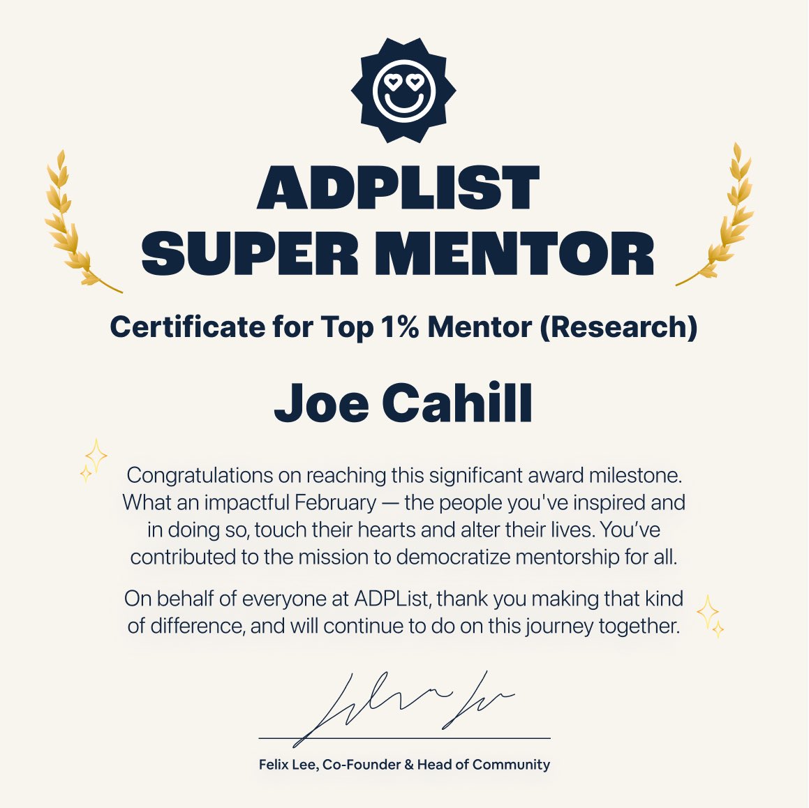 joecahilltalks's tweet photo. Always an honor to be recognized for the work we do as mentors at @ADPList bringing postive support and energy to the design community. #bemore #amazingtogether https://t.co/JROpYh46qj