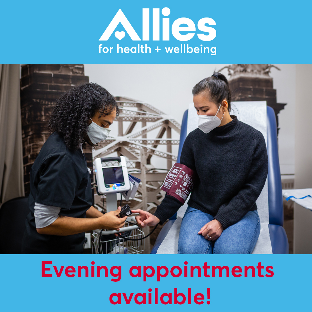 Our medical clinic is open late to serve you! On Tuesdays, Wednesday and Thursdays, we're open till 6:30 p.m. Call 412-345-7456 or visit AlliesPGH.org to schedule your appointment!