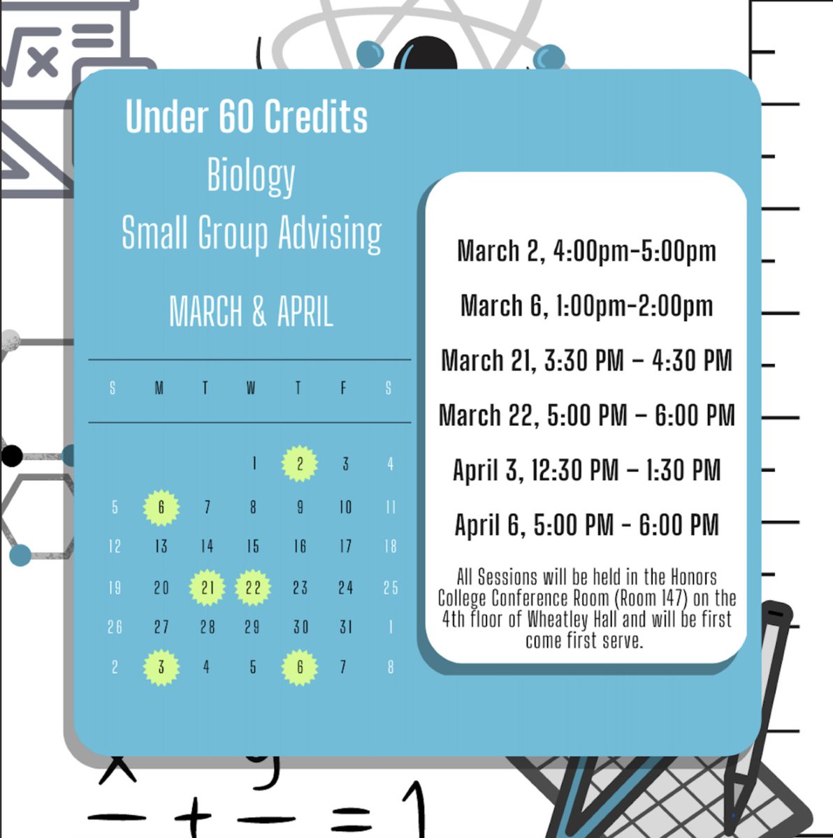 SSC_CSM's tweet image. Calling all biology majors with 60 credits or less! Come join the SSC staff for small group advising and get prepared for Fall registration 2023! First come, first served!