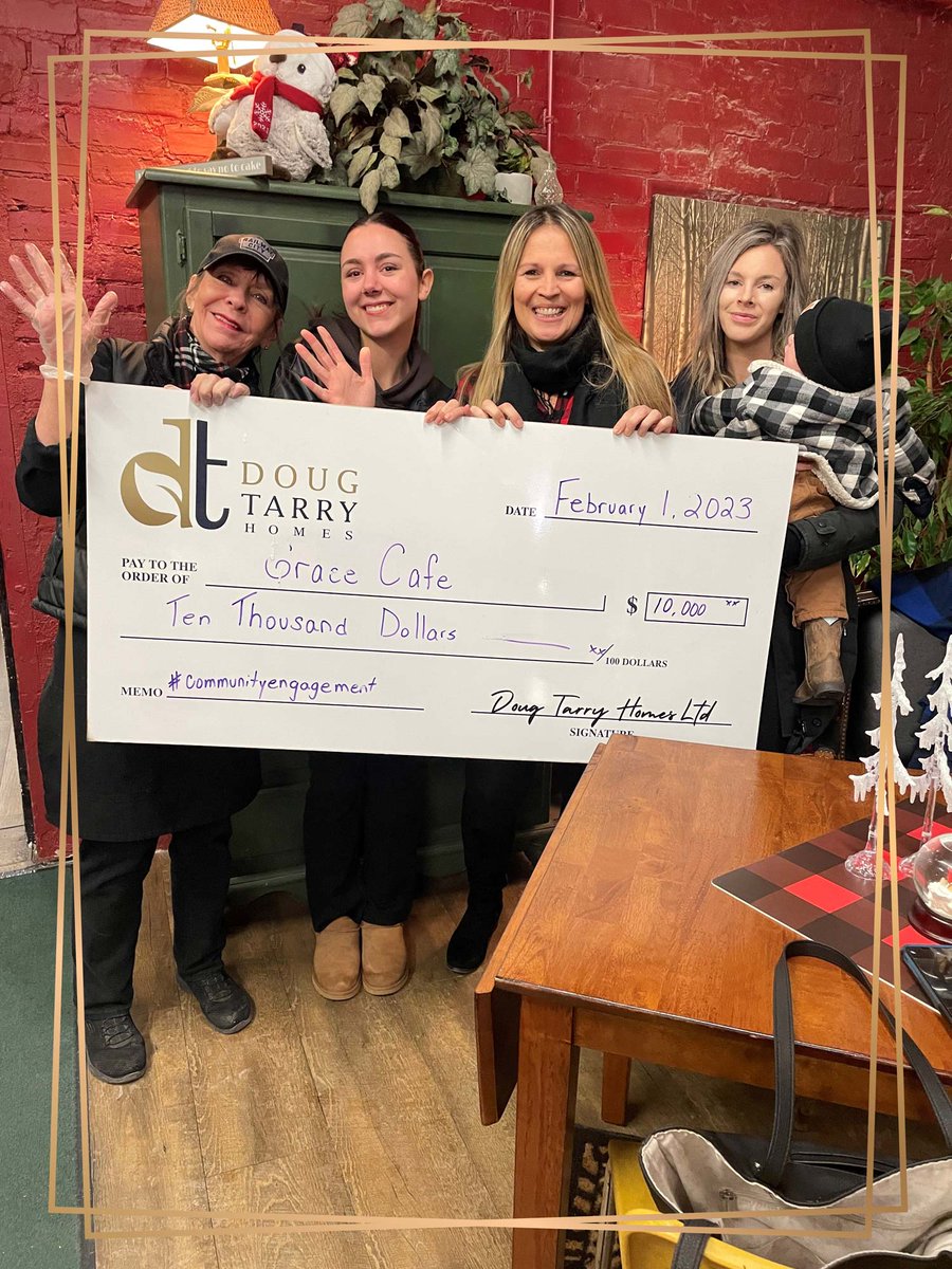 Drum roll please.... introducing our BIG Project Giveback Winner The Grace Cafe

Doug Tarry Homes is honoured to present The Grace Cafe with a cheque for $10,000. They were "surprised &amp; delighted!! MUCH thx &amp; incredulous joy!!!❤️❤️❤️"
