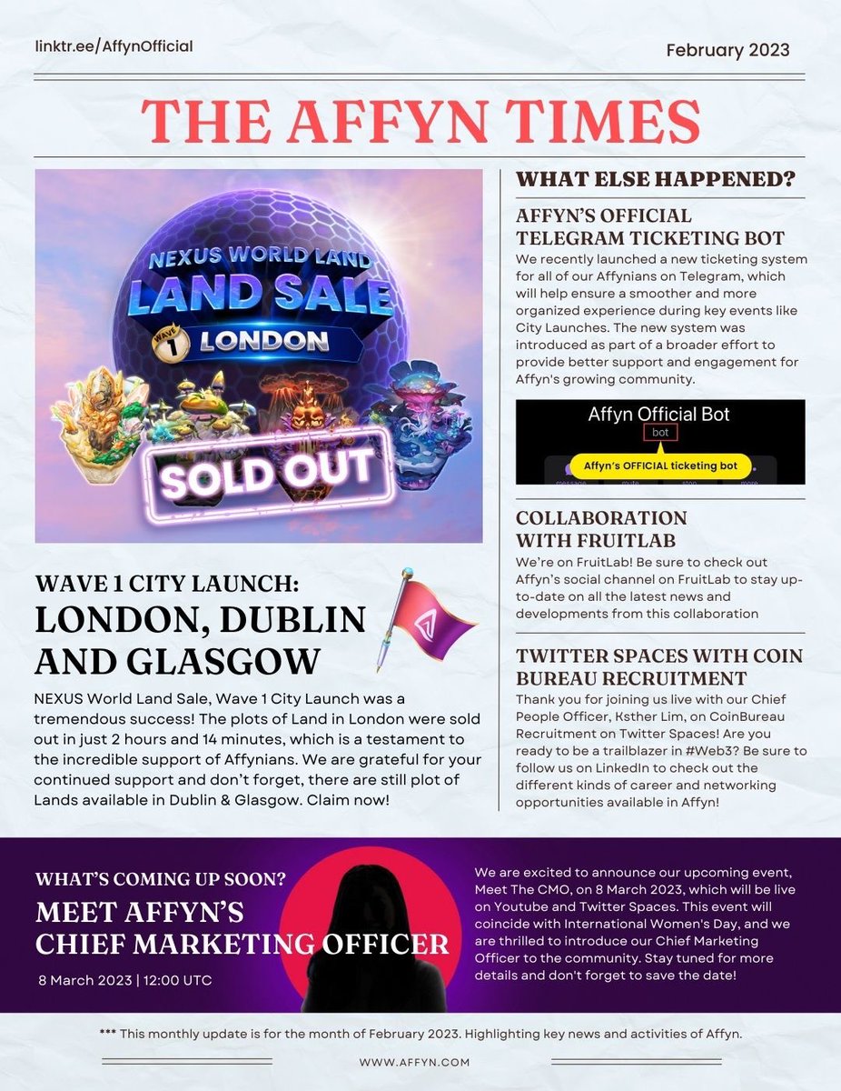 AffynOfficial's tweet photo. February was a blast ๐ฅ
Thanks to our amazing Affynians during NEXUS World Wave 1 City Launch, London sold out in 2 hours and 14 minutes โค๏ธ
Weโre excited for what March will bring us โ make sure you tune in to our upcoming Meet The CMO session!
#AffynTimes https://t.co/phZ6rZFxiD