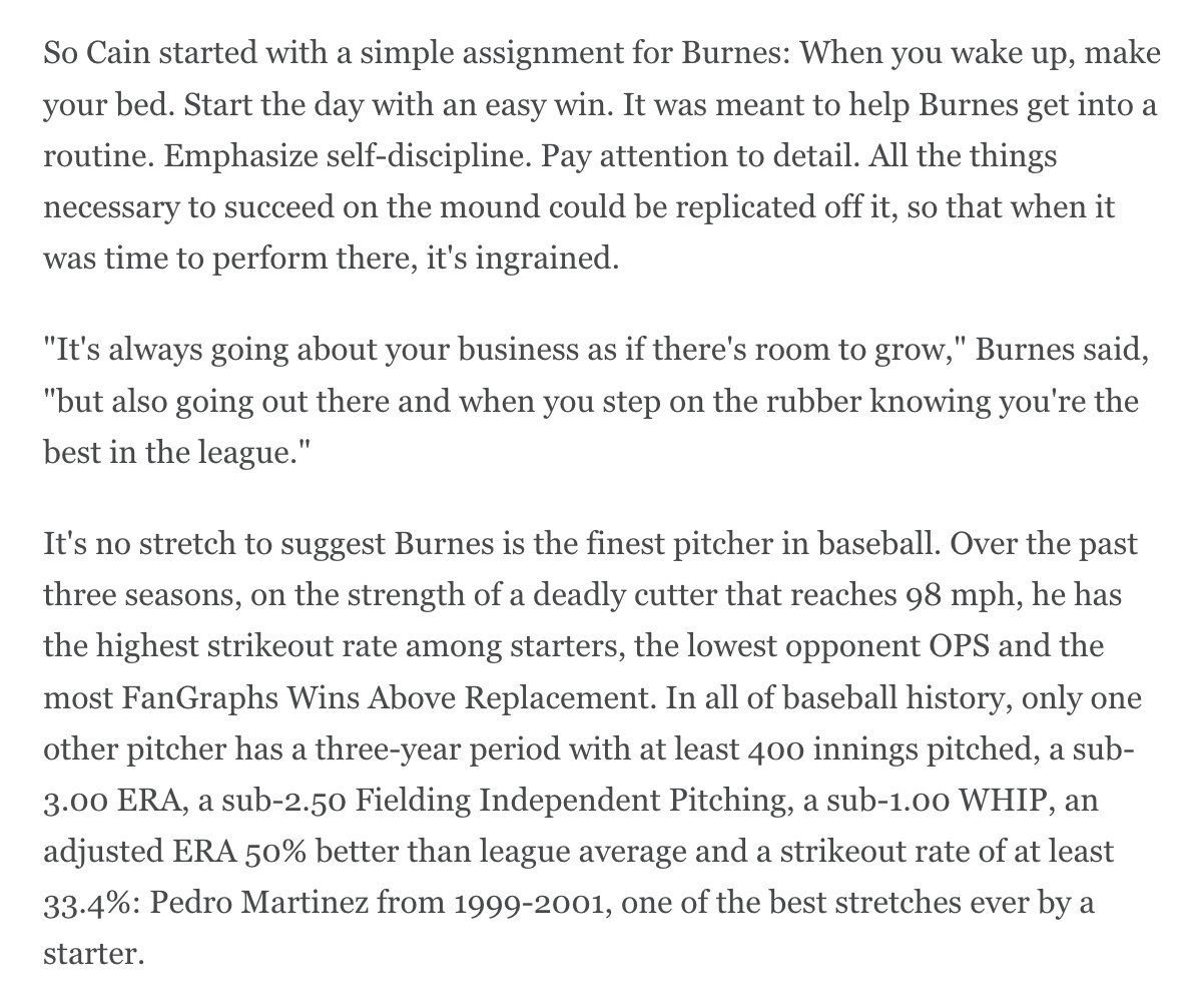 JeffPassan's tweet photo. Corbin Burnes was a mess in 2019. He couldn't fix it. Then he talked with someone who told him that in order to be his best, he needed to start making his bed. 

The story of how a physically elite athlete got a mental tune-up and found greatness at ESPN+: https://t.co/eSKtB4s0Cf https://t.co/v0uCYVoRNK