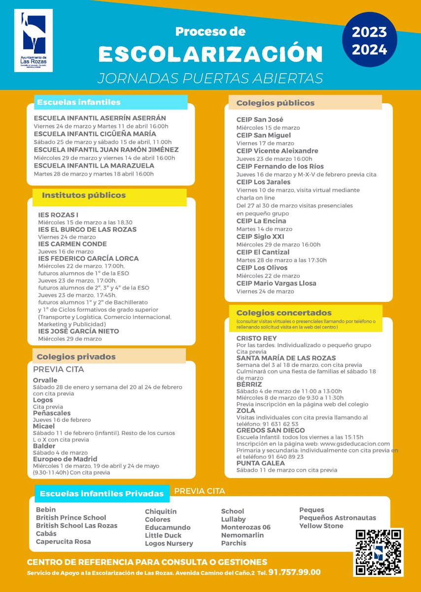 LasRozasNext's tweet photo. ¿Tienes que elegir cole #LasRozas para curso que viene? 
Toma nota de las #PuertasAbiertas y si tienes dudas sobre proceso #escolarización puedes consultar en la guía:
https://t.co/wT8Z44vslZ

#educacion #calidad https://t.co/nlNsF5kxsW