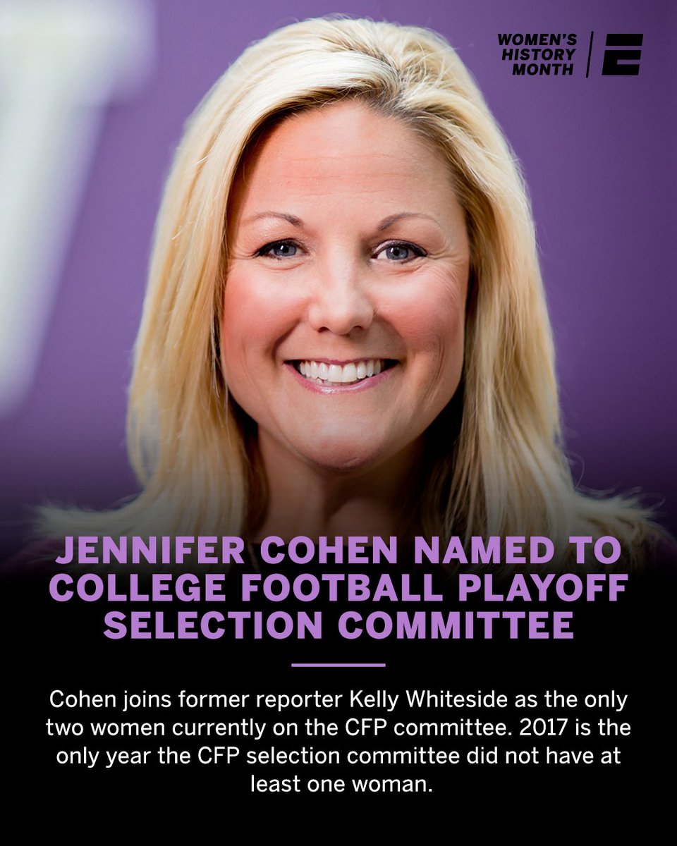 Jennifer Cohen has been appointed to the CFP Selection Committee 👏

This marks the first time there has ever been two women on the committee. #ThatsaW